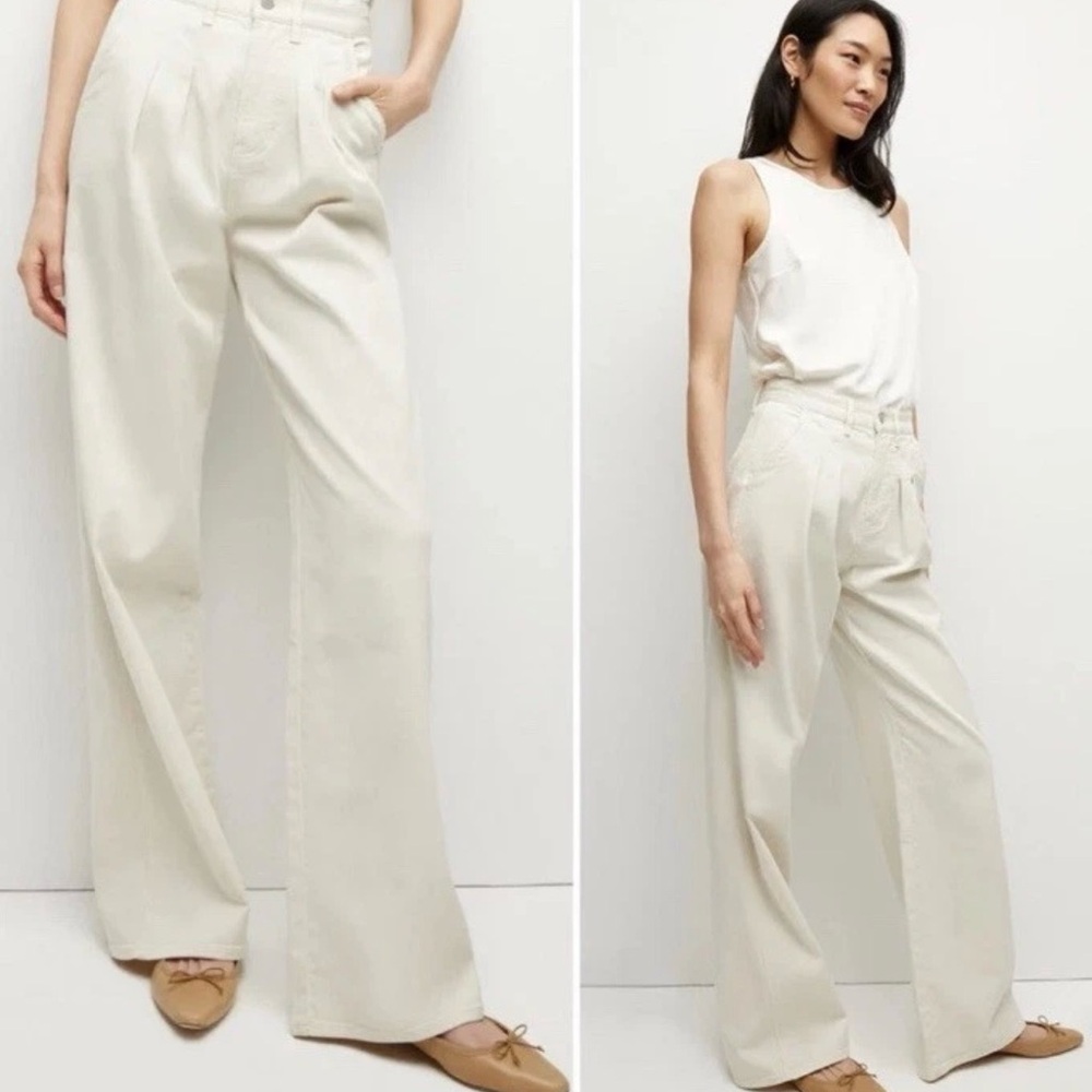 Veronica Beard Cream Wide-Leg Pants
